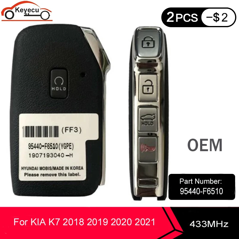 

KEYECU Genuine OEM Smart Proximity Remote Control Car Key With 433MHz - FOB for KIA K7 2018 2019 2020 2021 2022 P/N: 95440-F6510