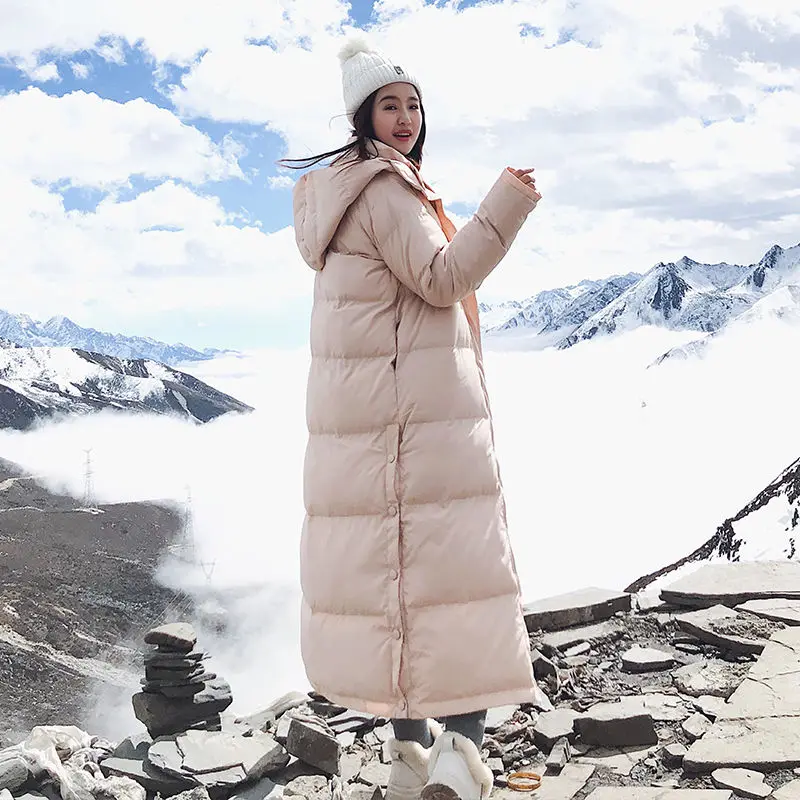 Пальто женское хлопковое зимнее толстое очень длинное с капюшоном куртки по