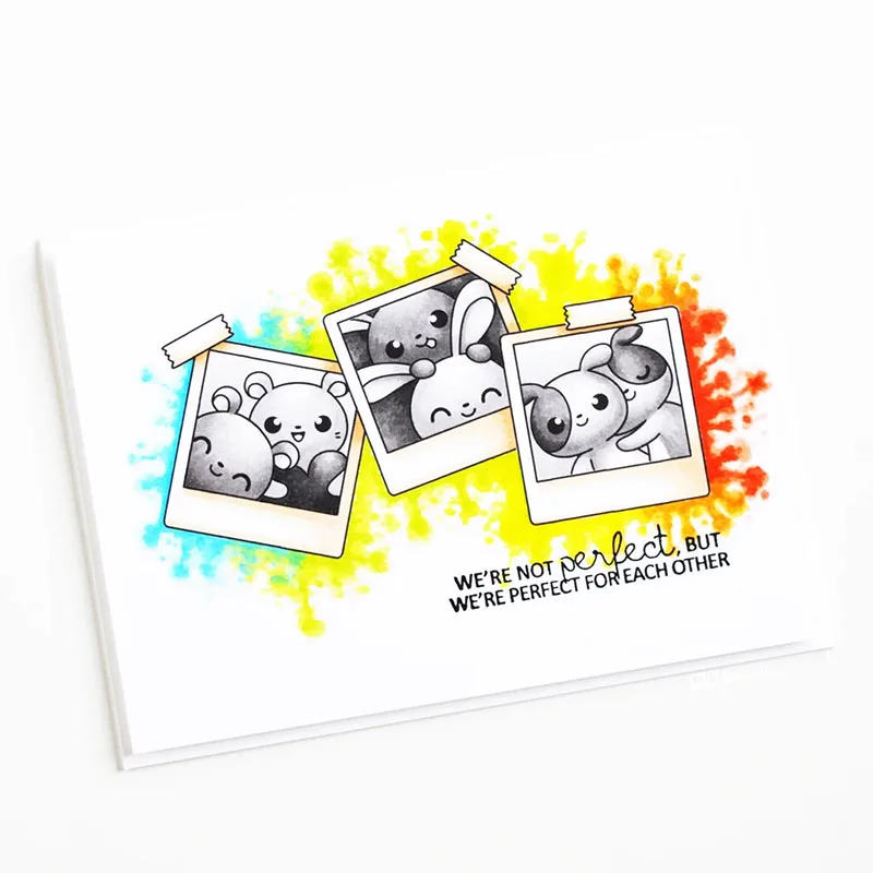 Отправка объятий и радуги прозрачный штамп + высечка очаровательных животных