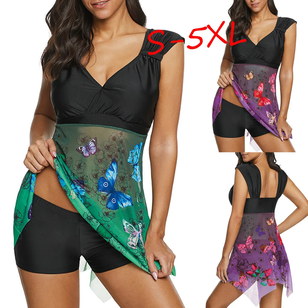 Бикини 2021 Женский комплект Танкини с винтажным принтом и сеткой в стиле пэчворк