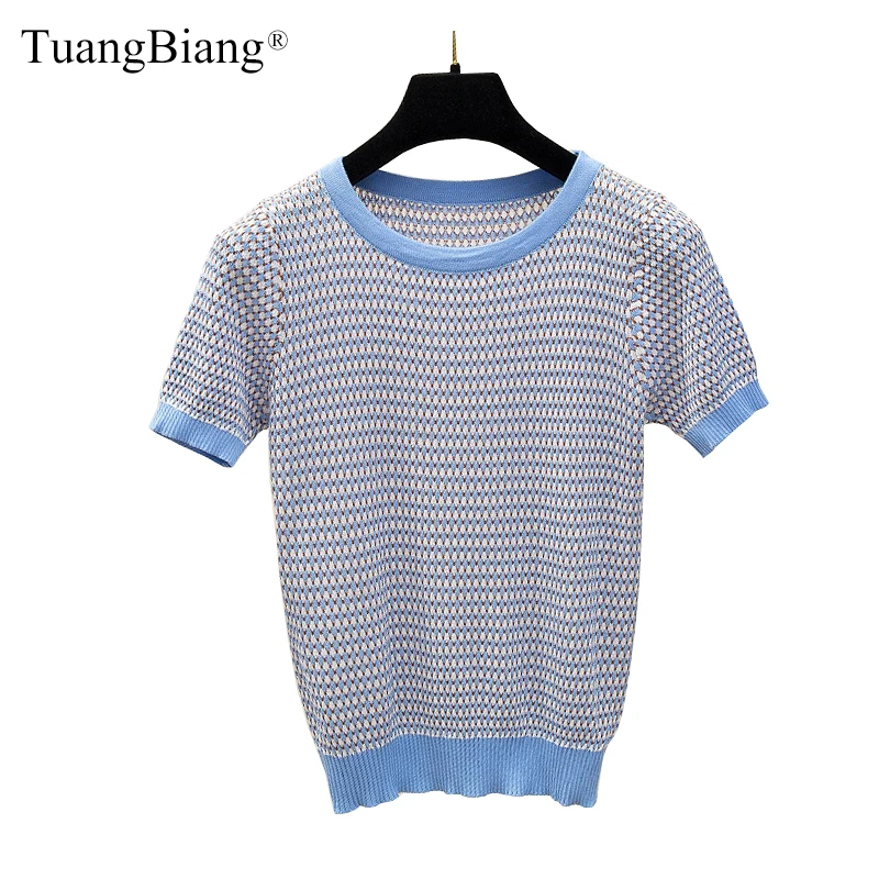 Женские пуловеры в полоску с круглым вырезом тонкие вязаные свитера коротким