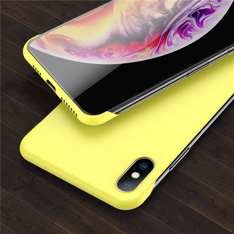 Yellow Бескаркасный чехол USLION ярких цветов для iPhone X, XR, XS, Max, 11 Pro, матовый чехол для телефона, для iPhone 11, Pro, Max, 7, 8, 6, 6S Plus, Ультратонкий Жесткий чехол из поликарбоната - Цвет: Yellow