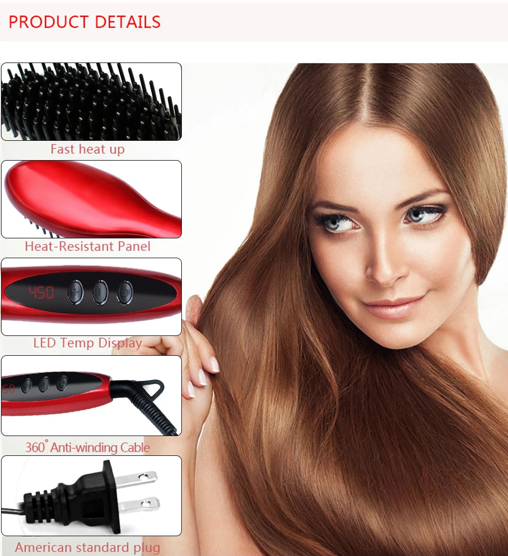 

Auto Hair Irons Electric Hair Straightener Smoothing Comb Auto PTC Anti-scald Ceramic Hair Straightener Brush Heating Brush