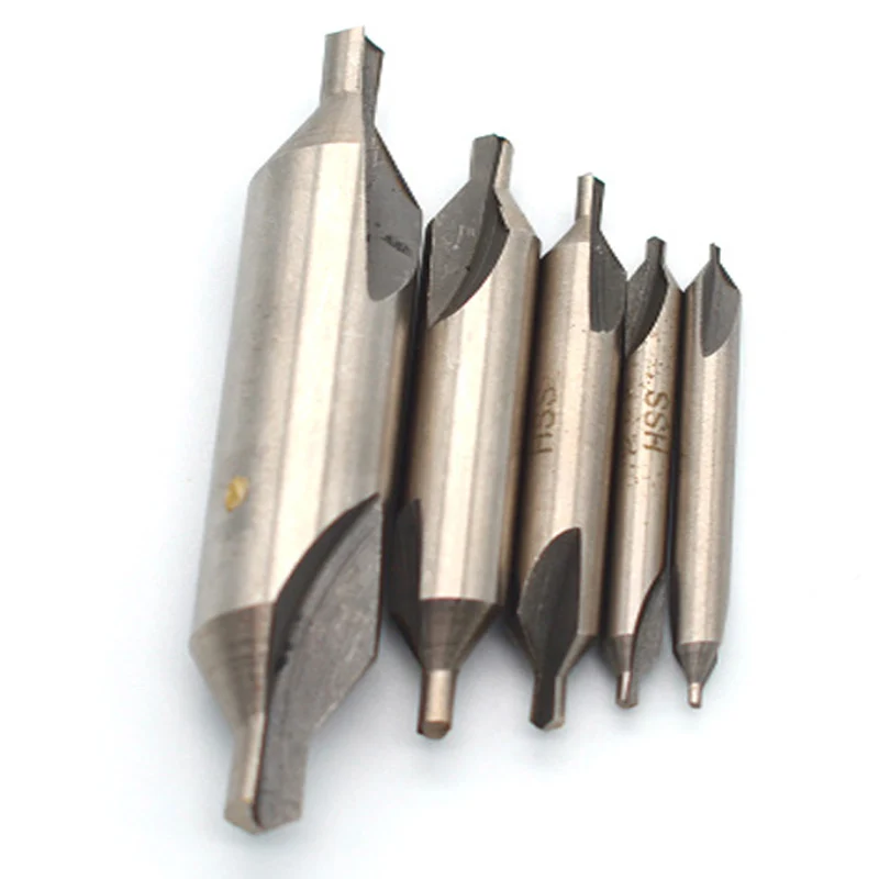 5pcs A-Type Double Ended HSS Center Drill Set Combined Spotting Countersink Bit Mill Lathe  60 Degree