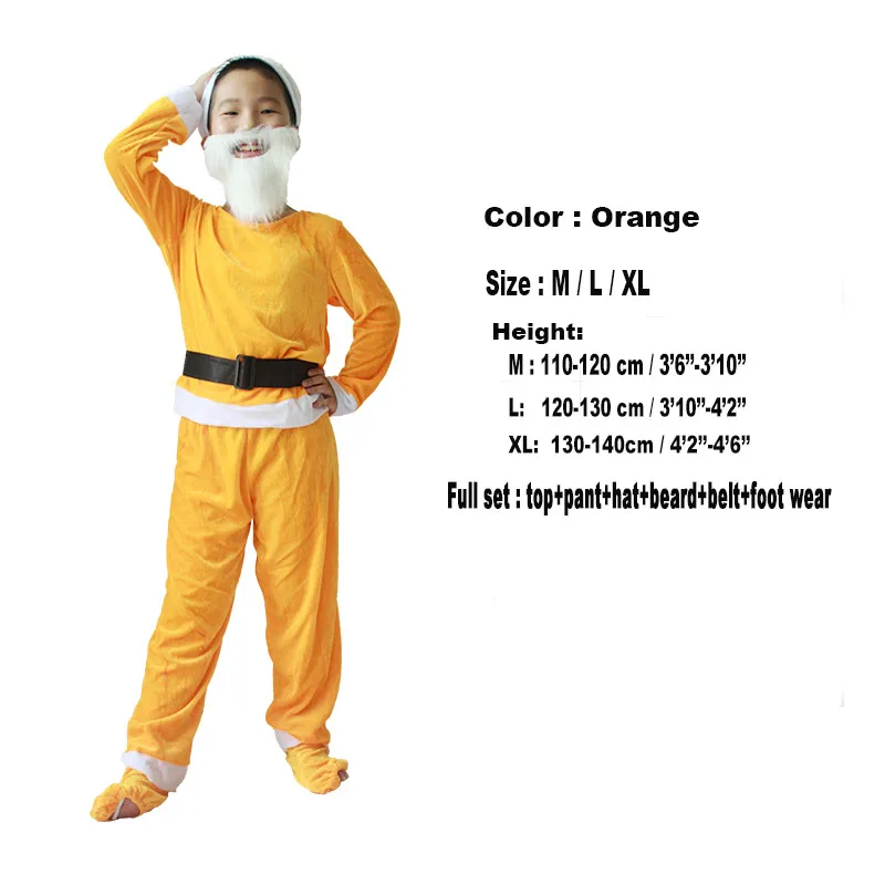 Child Orange Костюм Феи из мультфильма «Семь гномов» Детский карнавальный костюм для мальчиков, карнавальный костюм эльфа, костюм эльфа для детей, топ+ брюки+ борода+ шляпа - Цвет: Child Orange