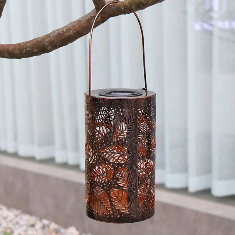 

2 Pack Outdoor Solar Lantern Lights Hanging Lights Leaf Pattern Lights Garden Lamp for Patio Outside or Table Lamp