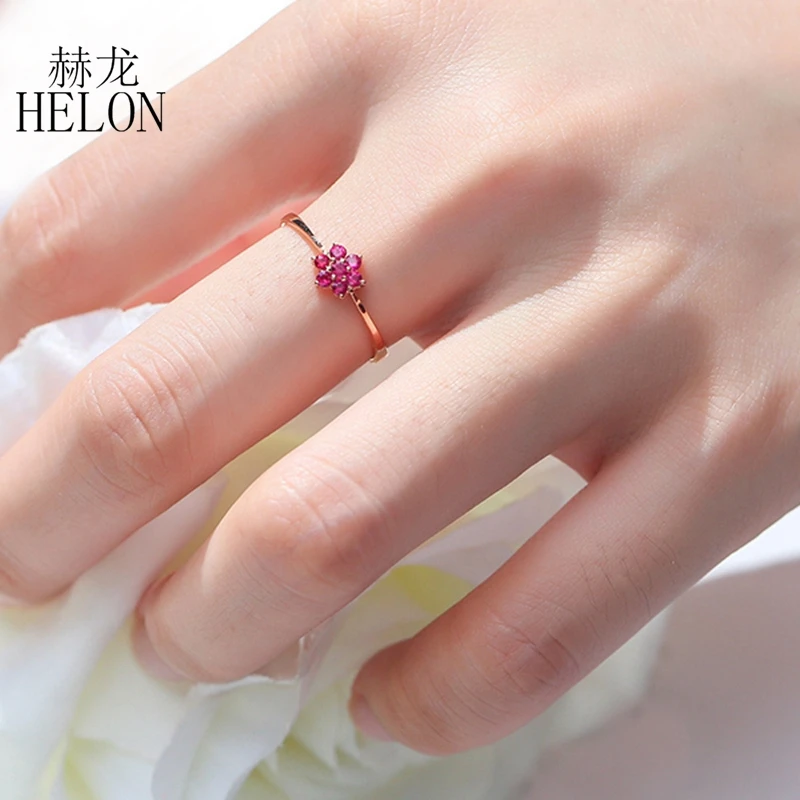 

HELON Real 14k Yellow Gold Flawless Round 0.31ct 100% Genuine Natural Ruby Engagement Wedding Women Gemstone Trendy Jewelry Ring