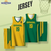 customizable full sublimation basketball uniform for men sportwear print brazil nation team name training quickly dry tracksuits
