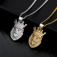 steampunk stainless steel necklaces cubic zirconia crown lion pendant necklace link chain men women jewelry choker collares