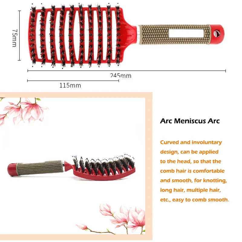 

Hair Scalp Massage Relaxation Comb Hairbrush Bristle&Nylon Nine-rows Of Comb Salon Hairdressing Styling Tools Big Bend Comb