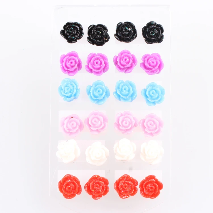 12 пар/лот Модные женские серьги в форме розы карамельного цвета Разноцветные