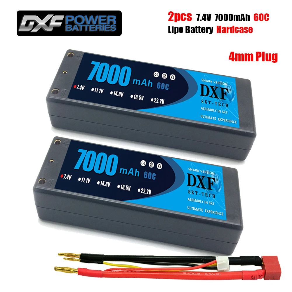 DXF 7000mAh 4mm Lipo Battery 7.4V 60C/120C 2S LiPo RC Battery Deans XT60 EC5 for RC Evader BX Car Truck Truggy Buggy Helicopter