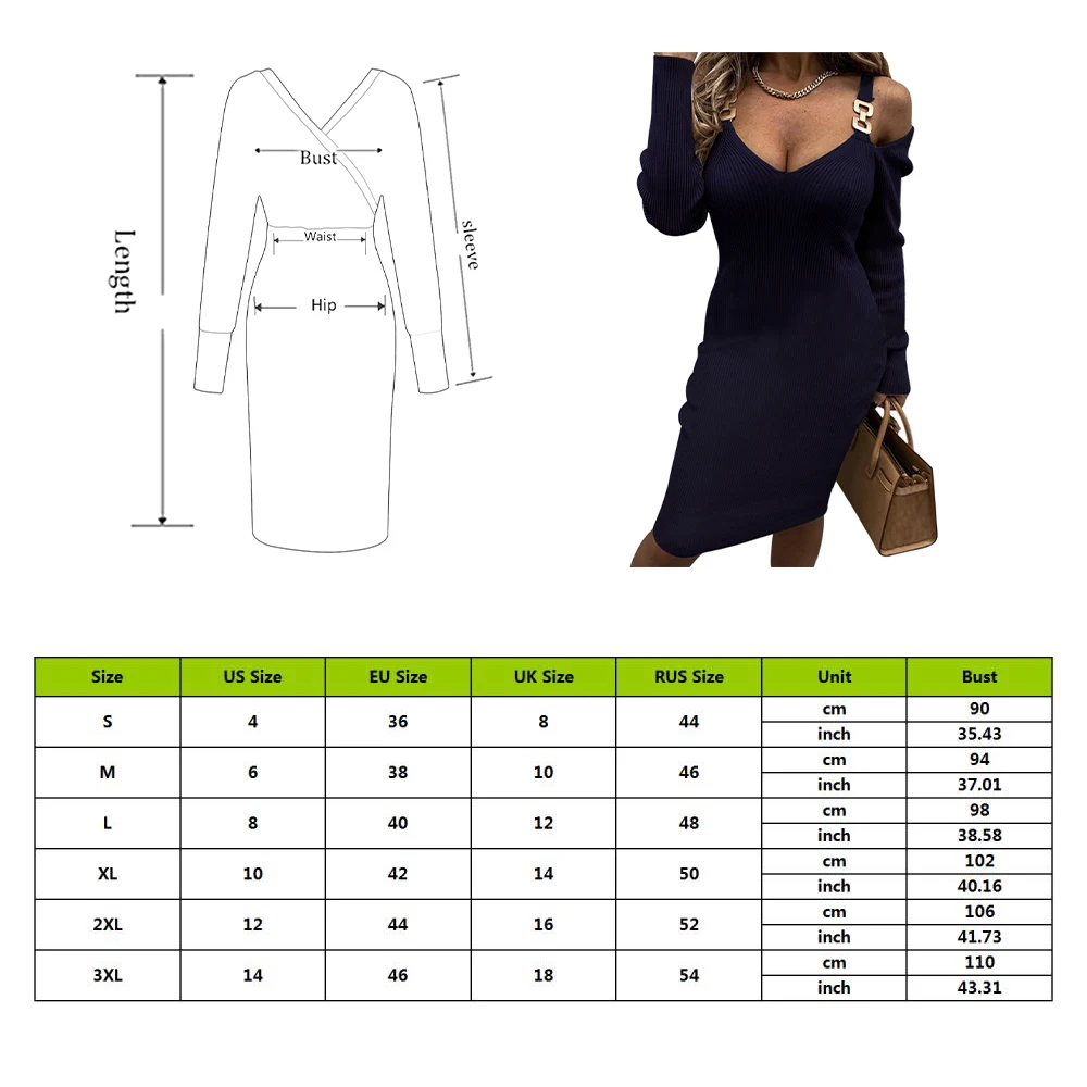 

2021 New Spring Long Sleeve Rib Dresses Sexy Off Shoulder Metal Straps Mini Dress Women Hollow Out V-neck Slim Party Dress