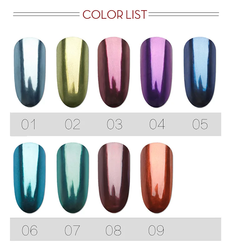 Зеркальные пигменты для ногтей зеркальные 9 цветов супер яркие неоновые Блестки