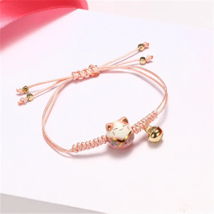 Sweet Ceramic Fortune Cat Pendant Bracelets Hand Woven Red Rope Bracelet For Women Lovely Jewelry Best Friend Gifts | Украшения и