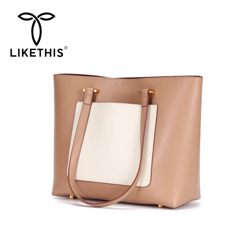 

2021 New Cowhide Leather Women Tote Bag Large Capacity Patchwork Shoulder Bag for Ladies Spring Rivet Handbag Female Travel Bag