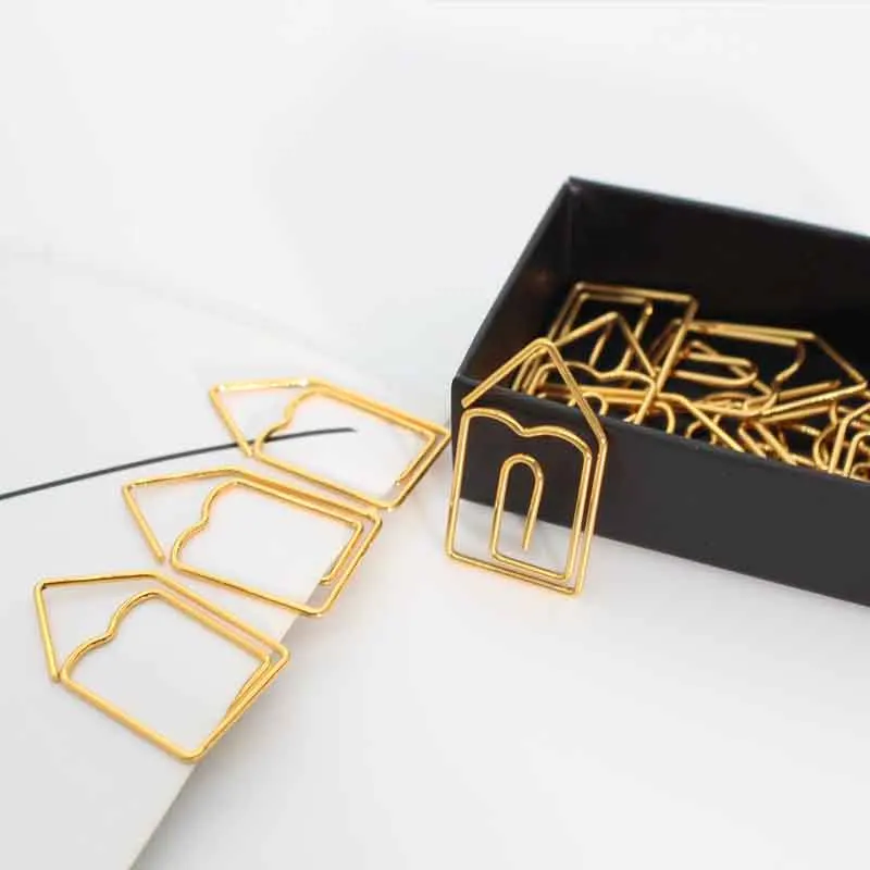 

Gold House Paper Clip Shape Pin Paperclip Gift Paper Clips Papeleria Office Accessories Paperclips Mini Clip Paper Clips Metal