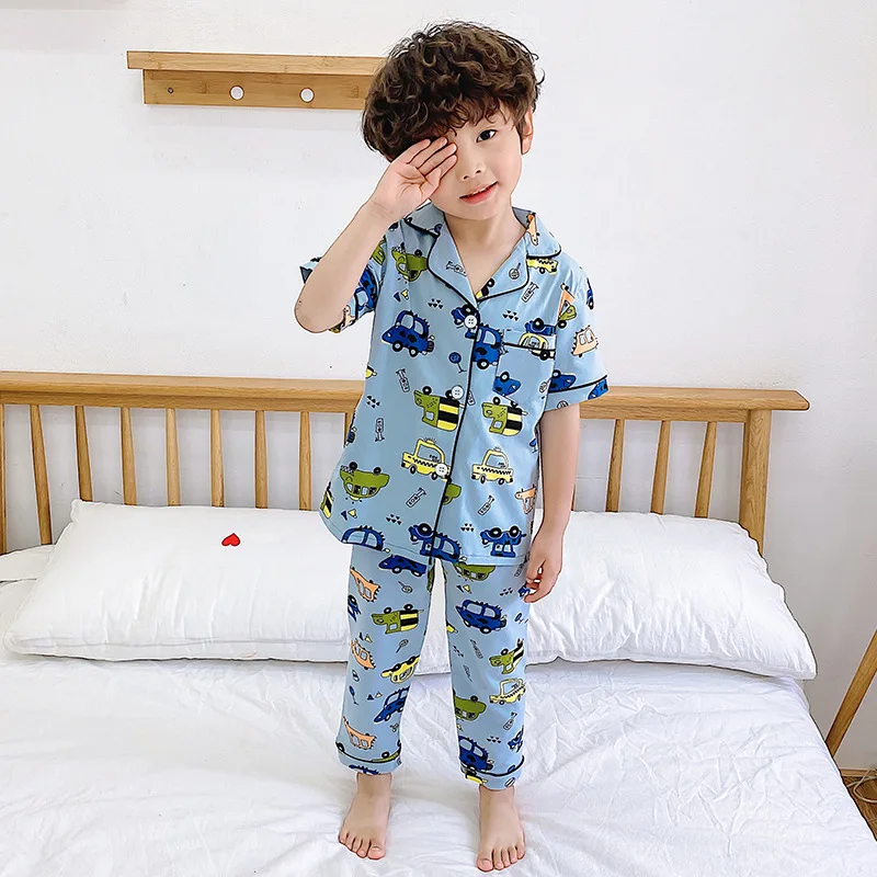 Летняя Пижама BINIDUCKLING для мальчиков и детей комплект с принтом в виде машины