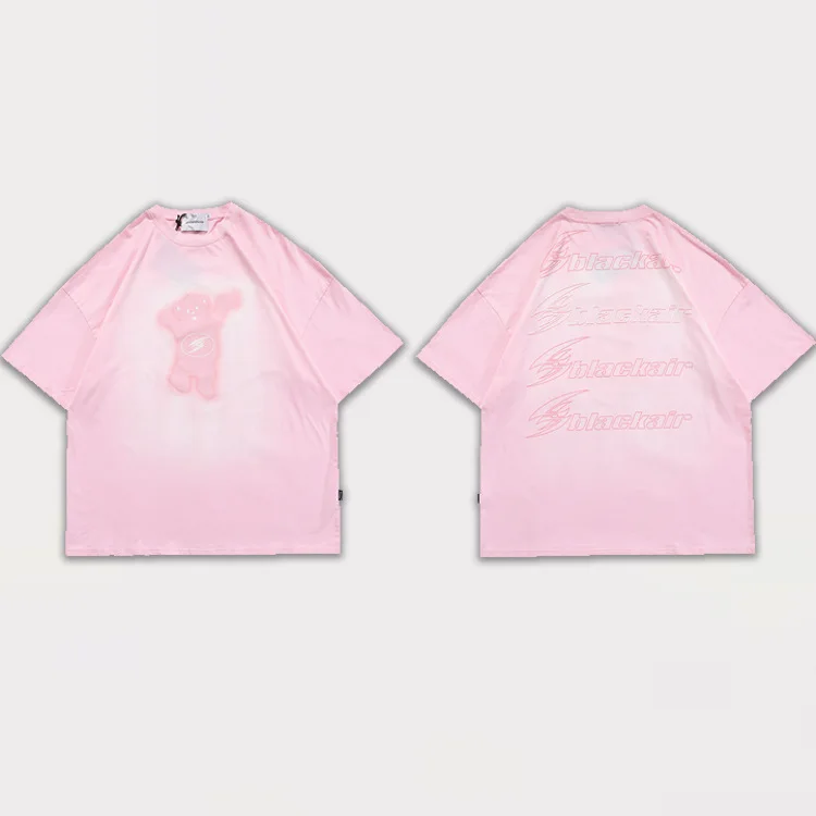 

2021 Spring and Summer Men's Retro Printing Base Short-sleeved Bear Short-sleeved Shirt T-shirt for Men and Women