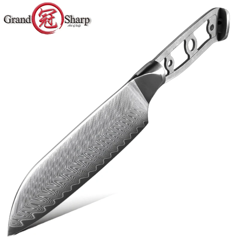

Нож Grandsharp с чистым лезвием, кухонный нож «сделай сам», 67 слоев, лезвие из дамасской стали, острый нож сантоку, инструмент из заготовки
