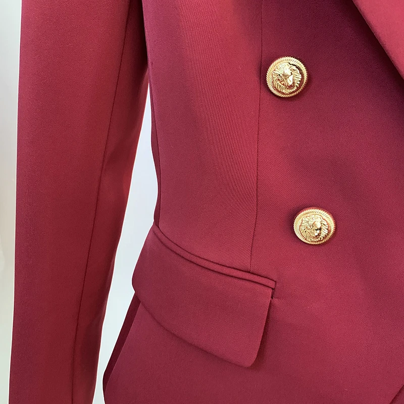 

HIGH STREET New Fashion 2021 Designer Blazer Jacket Women's Metal Lion Buttons Double Breasted Blazer Outer Coat Wine red