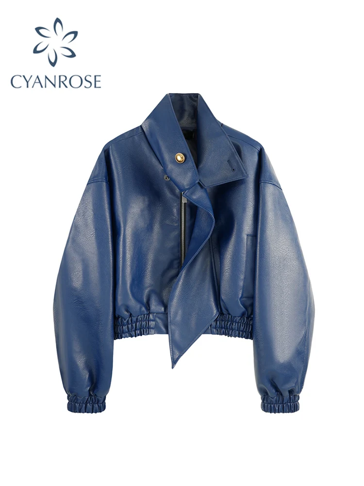 2021 Women Leather Jacket Zippers Loose Winter Vintage Trendy Korean Style Locomotive Lapel Female Chic PU Short Fur Tide | Женская