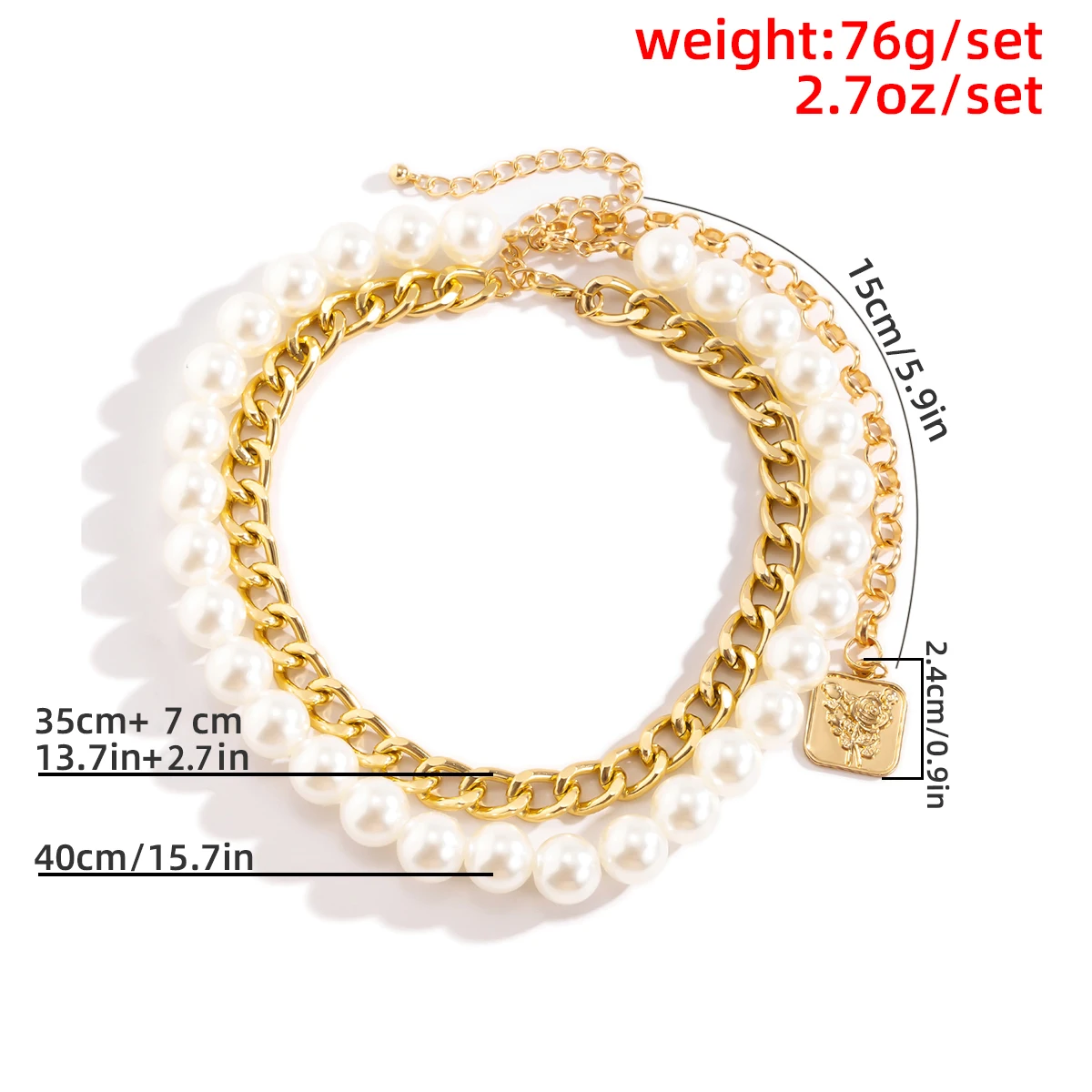 

2Pcs/Set Exaggerated Imitation Pearl Chain Necklace Women Punk Vintage Big Chunky Thick Beaded Link Necklaces Neck Accessories