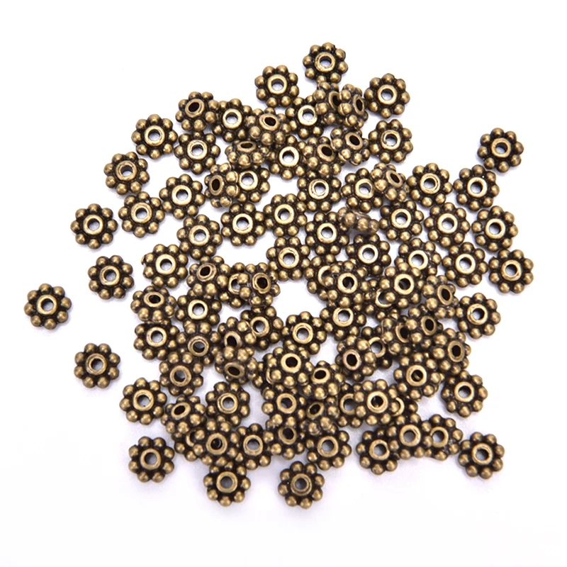 100pcs Round Metal Wheel Spacers Beads 6mm Tibetan Silver Flower Spacer For Jewelry Making | Украшения и аксессуары