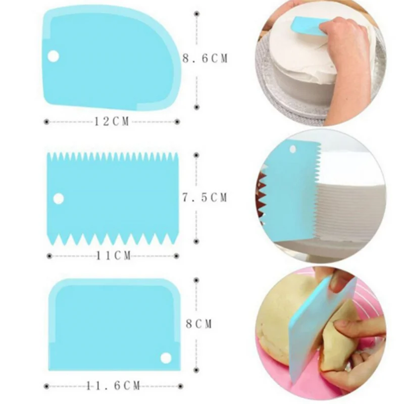 

3pcs / Lot Dough Cake Cutter Slicer Spatula For Cake Scraper Pasty Cutters Scraper Irregular Teeth Edge DIY Smoothe