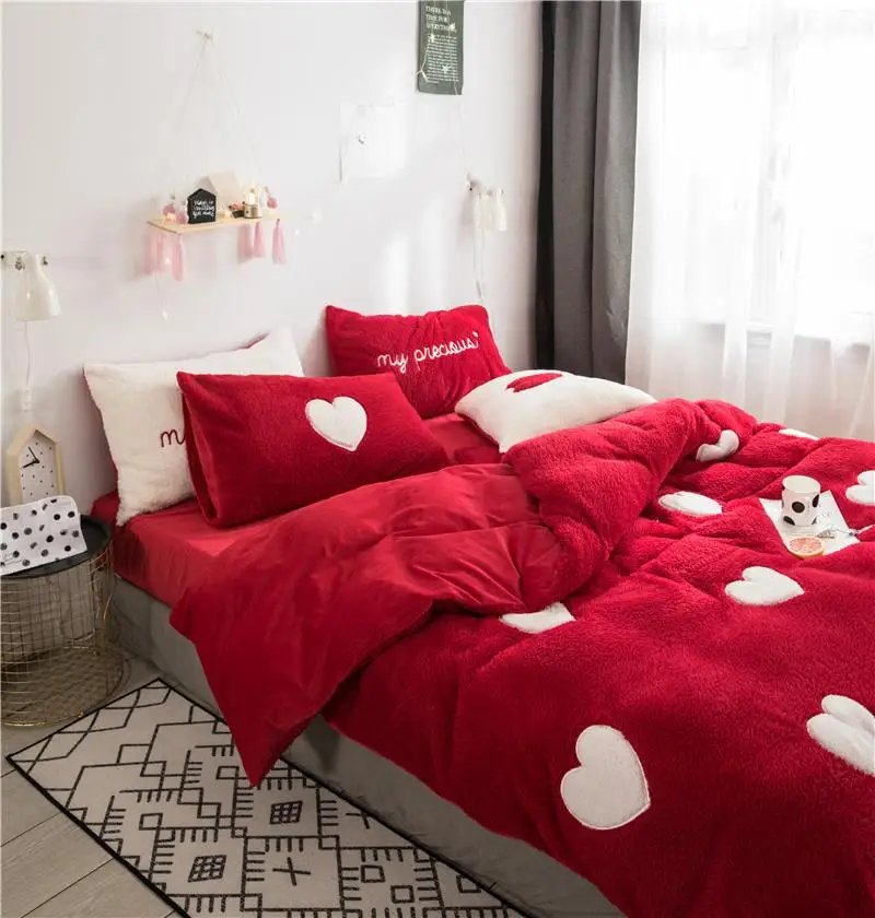 С узором в виде сердца Красный Белый Синий пододеяльник набор король Queen Twin