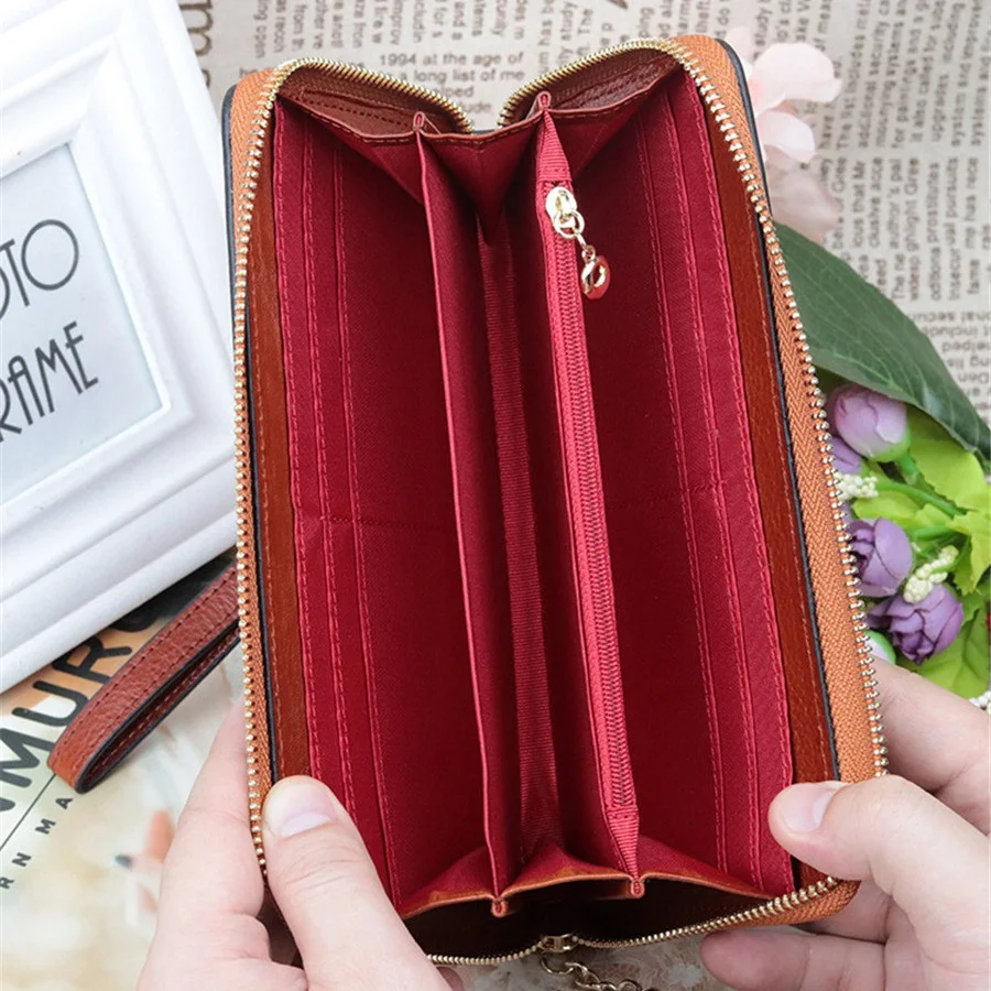 

genuine leather wallet woman floral womens leather purses large women clutch wallets long cow leather ladies coin purse