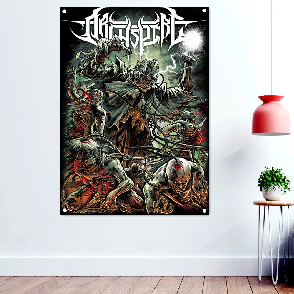 

Devil Dark Metal Artworks Banners Canvas Printing Wall Hanging Macabre Art Rock Music Posters Flags Tapestry Mural Wall Decor M5