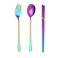 spklifey rainbow cutlery chopsticks dinnerware set cutlery stainless steel gold cutlery set tableware wedding silverware set