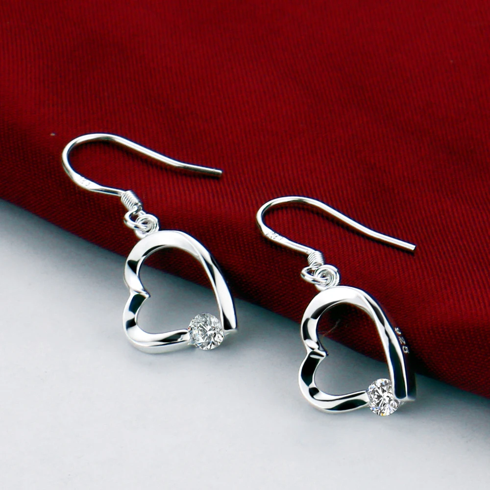 

Classic Women's 925 Sterling Silver Earrings Temperament Zircon Inlaid Heart Earrings Solid Silver Jewelry Gift Not Allergic