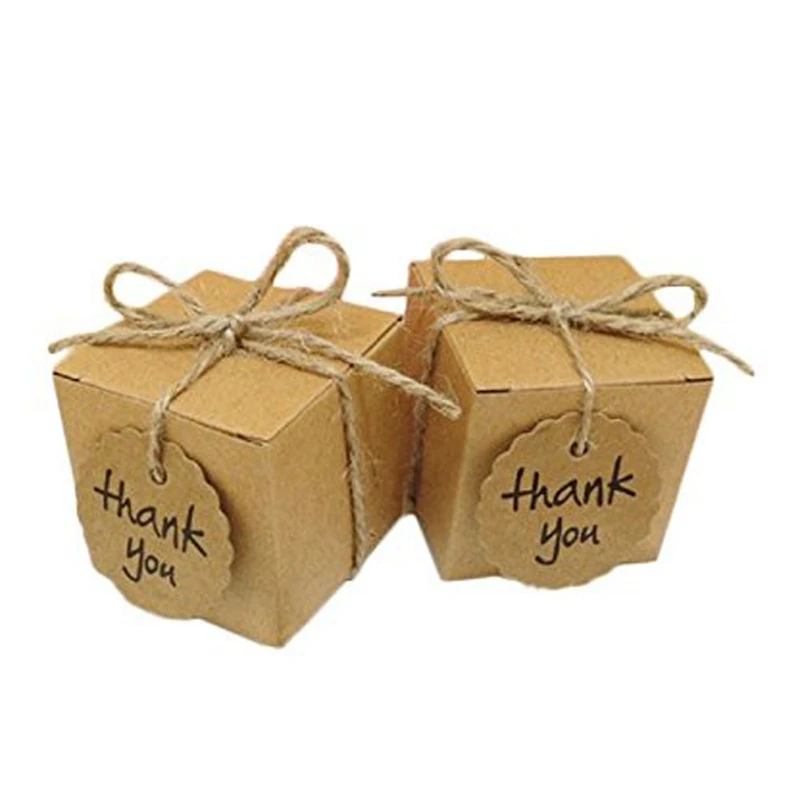 50pcs cube or pillow-shaped mini kraft paper gift boxes wedding Christmas party Favor Present Boxes Packing thank you gift bags
