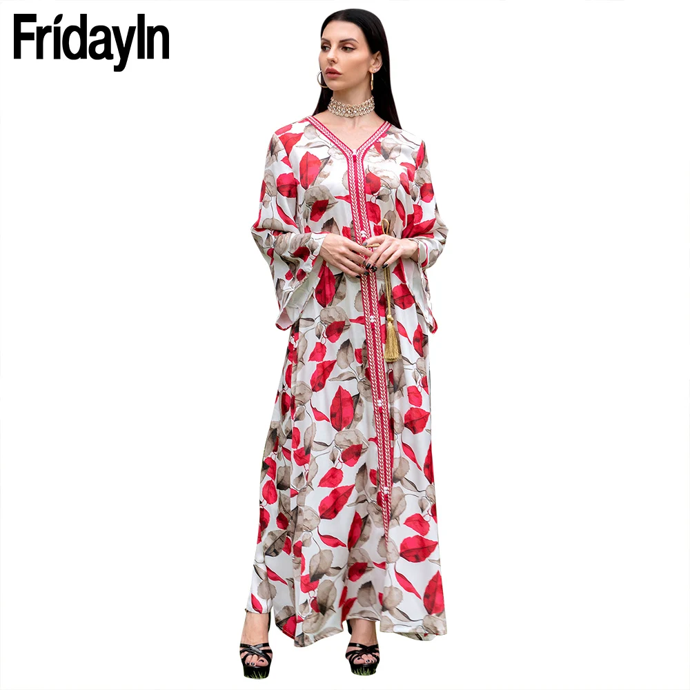 

Fridayin Abaya Дубай, Турция, мусульманское длинное платье, кафтан, марокканские платья Caftan для женщин Djellaba, длинное женское платье