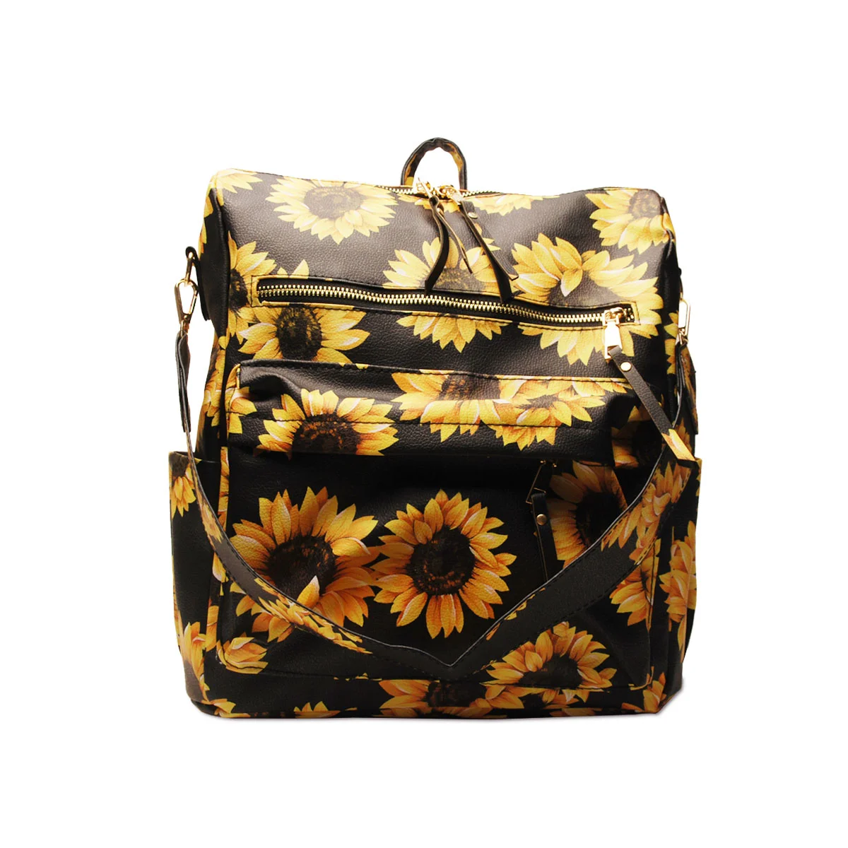 

Dropshipping Sunflower Pattern Convertible Backpack Faux Leather Casual Bag Large Capacity Travel Backpack DOM112-1404