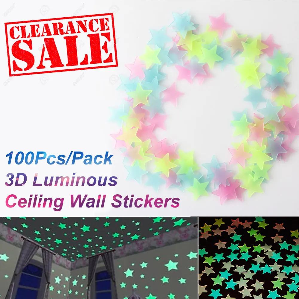 Светящиеся потолочные Настенные 3d наклейки 100 флуоресцентные настенные со