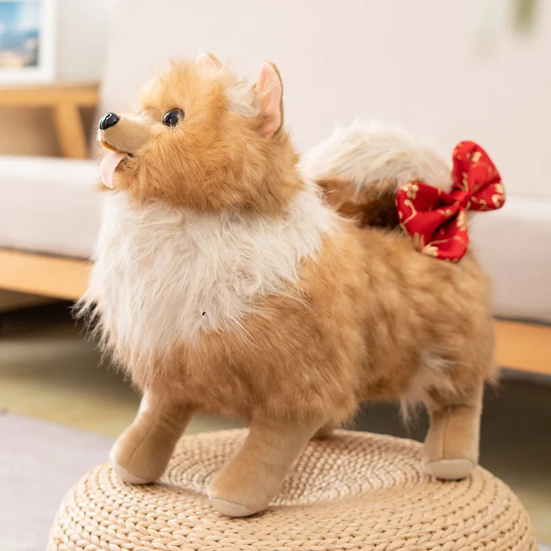 

1 pcs cute Simulation Dog Plush Toy Pug Pinster Wearing a bow Shar Pei Pet Dog Kids room decoration Soft Stuffed Plush Toy gifts