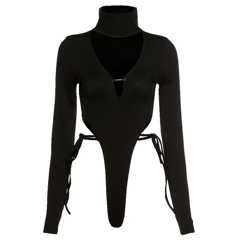 

XUXI Spring 2021 Women Sexy V-neck Low-cut Long-sleeved T-shirt Women Show Thin Slim Bodysuit Tops E2362