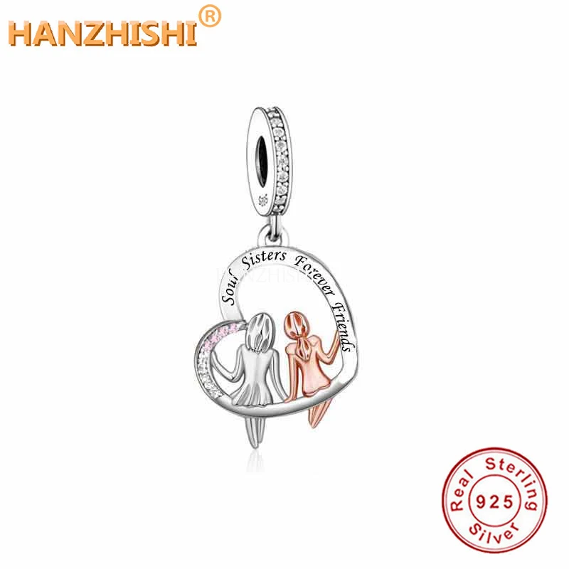

Real 925 Sterling Silver Soul Sister Forever Friends Dangle Charms Beads Fit Original Brand Bracelet Necklace Jewelry Gift