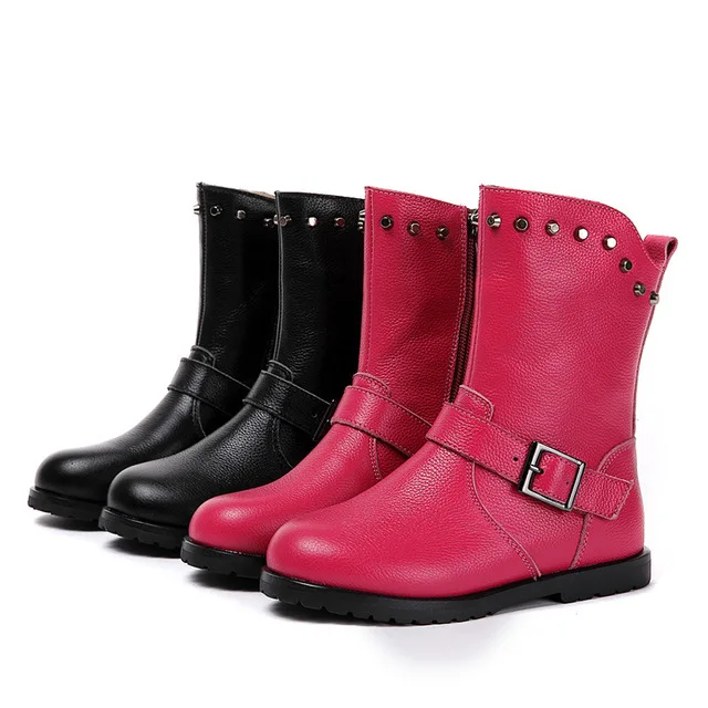 

Dolakids Girl's boot leather boot children's mid-boot side zipper boots Martin boots children's leather shoes 3-16 years old