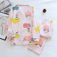 2021spring and summer new ladies 100 cotton cartoon squirrel pajamas two piece thin cotton long sleeved cute home service women