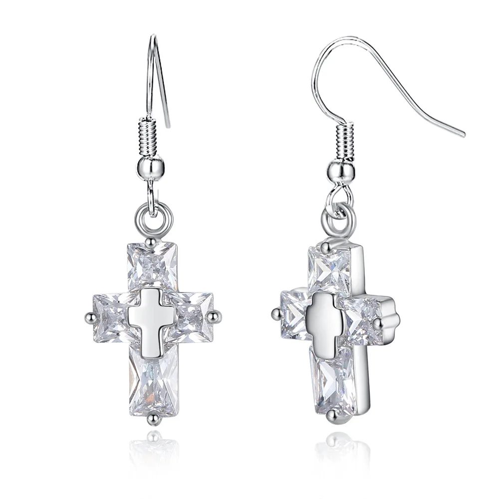 

CE1355 Fashion Earrings Cross with Zircon Ear Hook