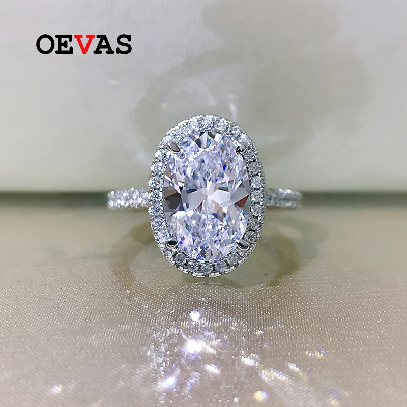 

OEVAS 100% 925 Sterling Silver 8*12mm Egg Shape High Carbon Diamond Rings For Women Sparkling Wedding Party Fine Jewelry Gift