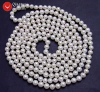 qingmos long 80 natural white pearl necklace for women with aa 9 10mm round freshwater pearl long necklace jewelry nec6248