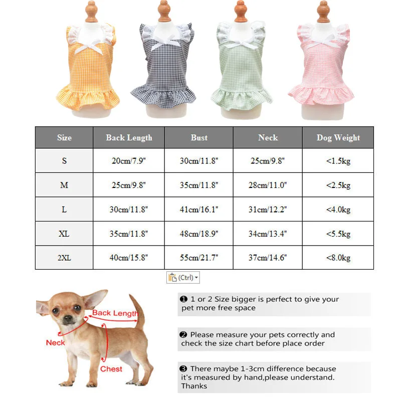 

Cute Plaid Dog Dress Summer Dog Skirt Samll Dogs DresseS with Bow Puppy Clothes for Chihuahua Teddy Ropa Para Pereo S-XXL