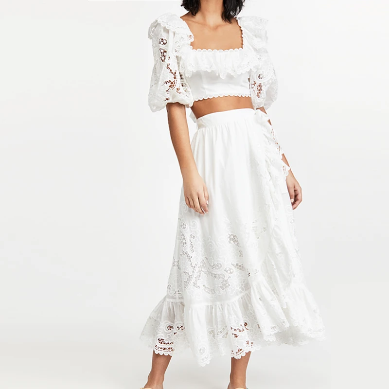 Новинка весна лето 2021 Женская юбка средней длины из двух частей кружевная