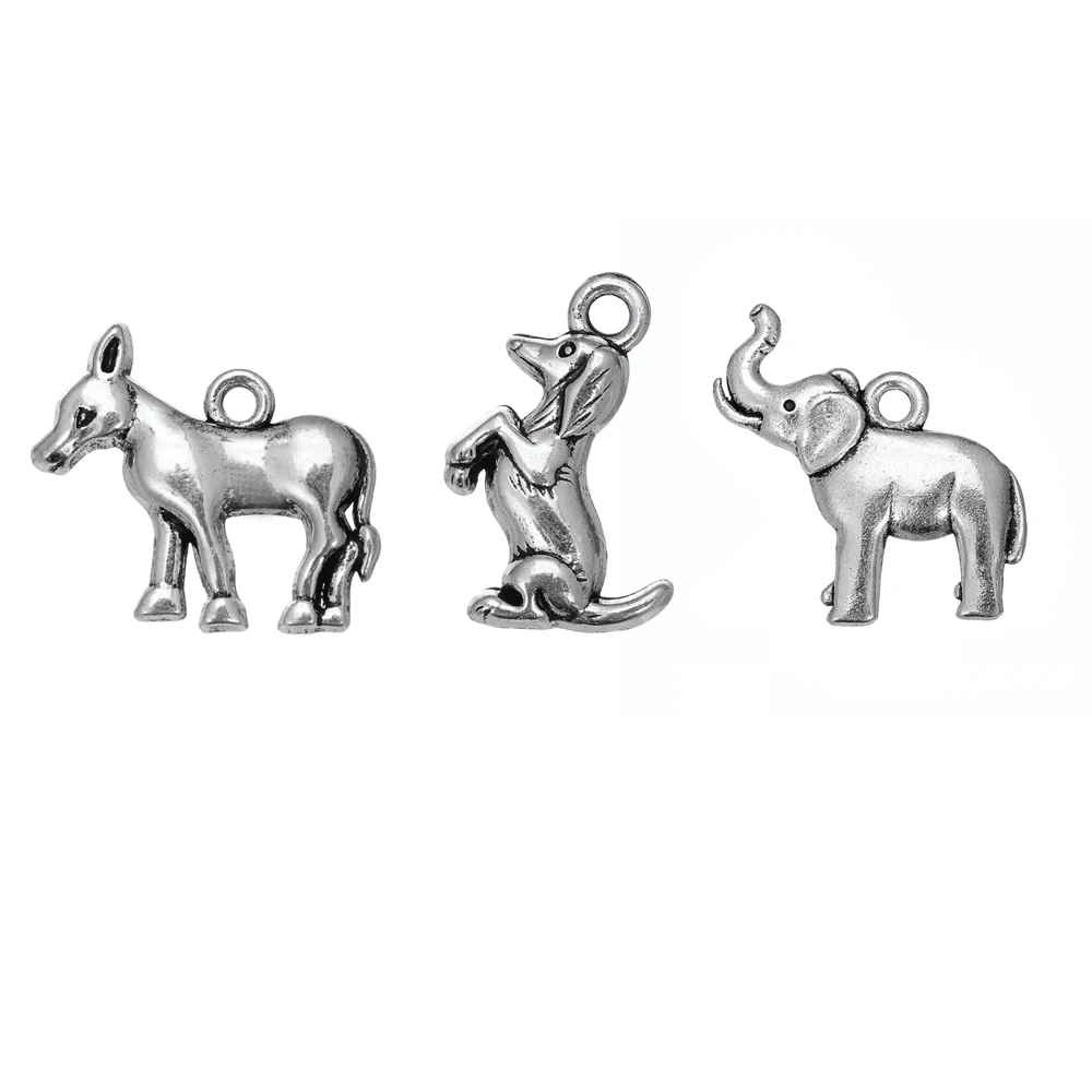 

EUEAVAN 20pcs/lot Antique Metal Walking Donkey Animal Charms Dog Elephant Pendants for Bracelets Necklace DIY Jewelry Making