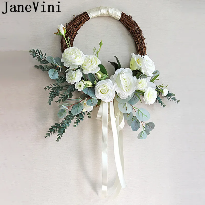 JaneVini Artificial Wedding Flowers Bridal Bouquets Accessories White Bride Flower Wreath Pink Peonies Garland Round Bouquet | Свадьбы и